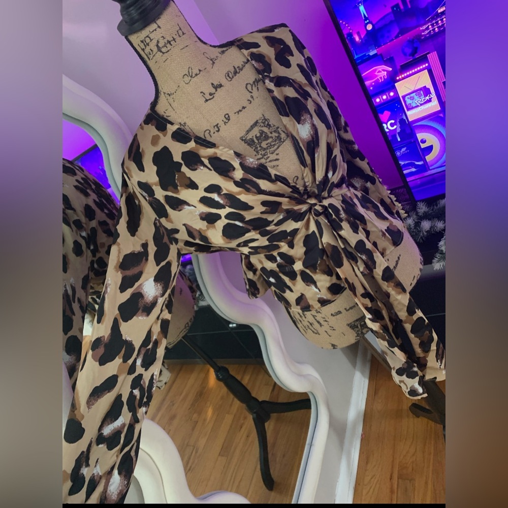 EUC Leopard Print Tie-Front Blouse